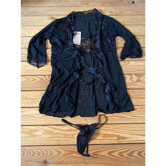NWT Showtime By Shirley of Hollywood Robe & Underwear Set Size Medium Black - Picture 1 of 12
